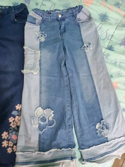Jeans anchos con diseño floral para niña talla 14 - miniatura 1