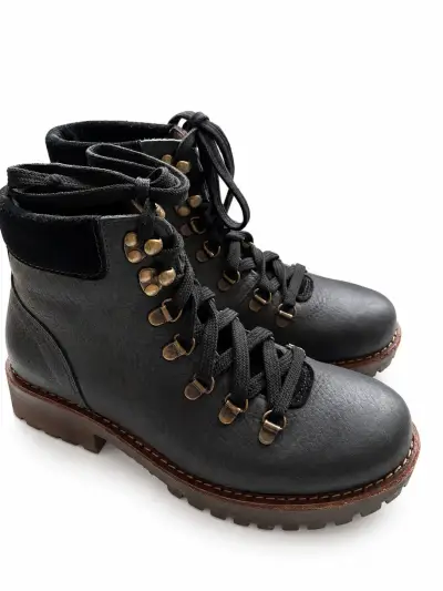 Botines de cuero negro con cordones y suela gruesa - miniatura 1