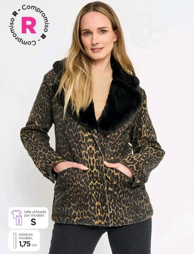 Abrigo de Leopardo con Cuello de Piel Sintética - 1