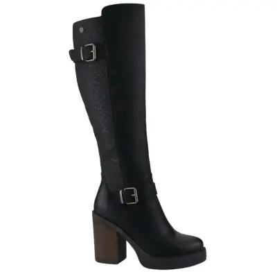 Botas negras de cuero con tacón alto - miniatura 1