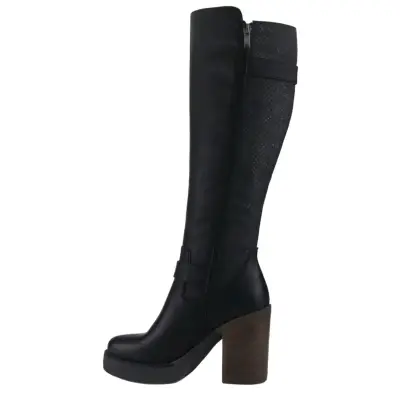 Botas negras de cuero con tacón alto - miniatura 2