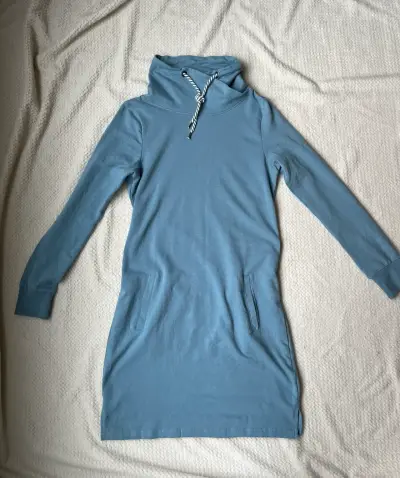 Vestido sudadera azul con capucha para mujer - miniatura 2
