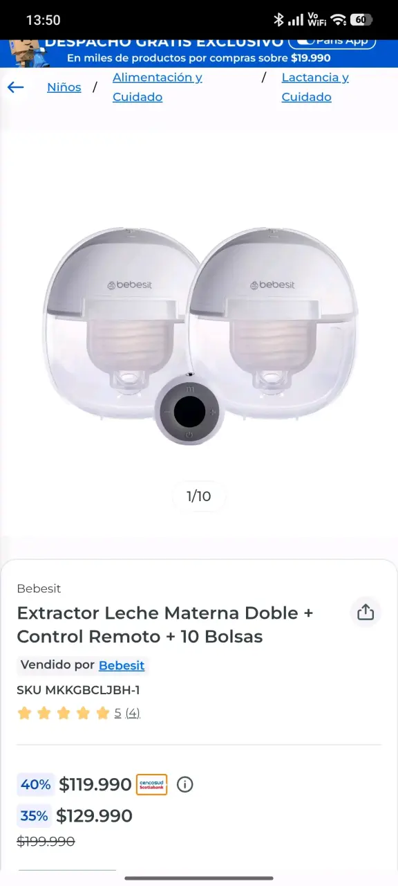 Extractor de Leche Materna Doble Bebesit con Control Remoto - 4