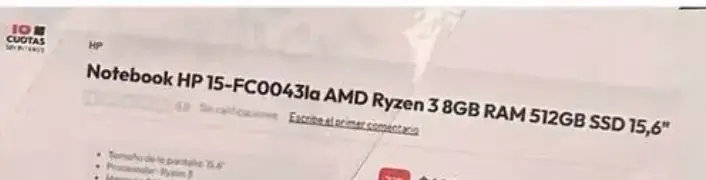 Notebook HP 15.6 pulgadas AMD Ryzen 3 8GB RAM - 2
