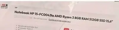 Notebook HP 15.6 pulgadas AMD Ryzen 3 8GB RAM - miniatura 2