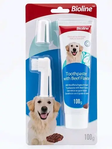 Set de Cuidado Dental para Perros Bioline Sabor Carne - 2