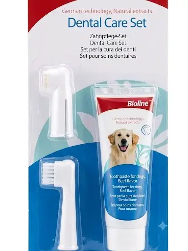 Set de Cuidado Dental para Perros Bioline Sabor Carne - 3