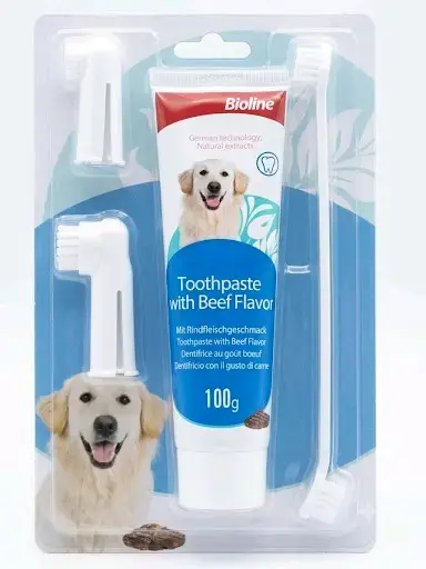Set de Cuidado Dental para Perros Bioline Sabor Carne - 4