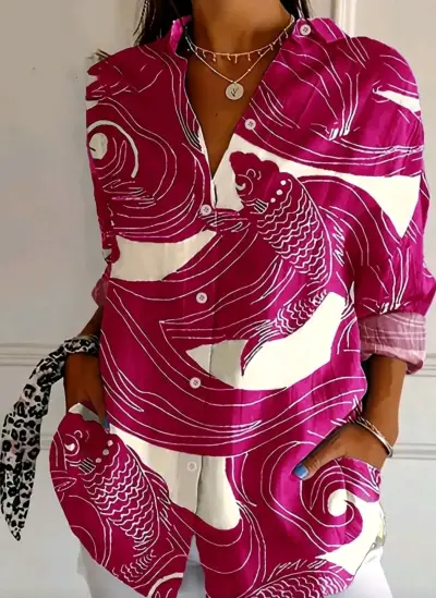 Blusa estampada de peces en colores vibrantes - miniatura 1
