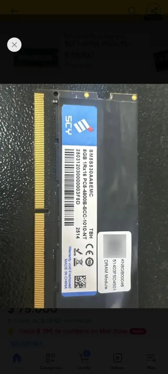 Memoria RAM SODIMM 8GB DDR5 para Laptop