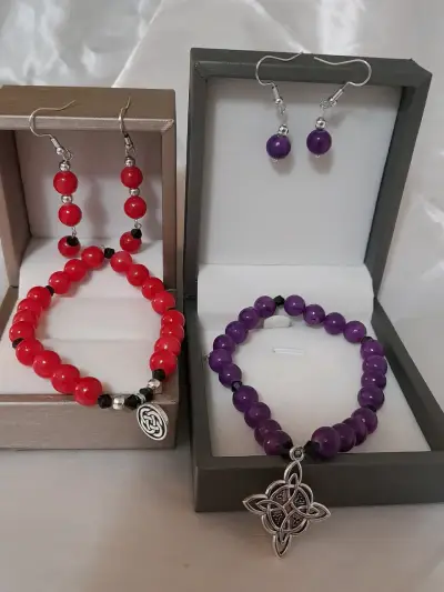 Set de Pulseras y aros de piedras zafiro y amatist - miniatura 2