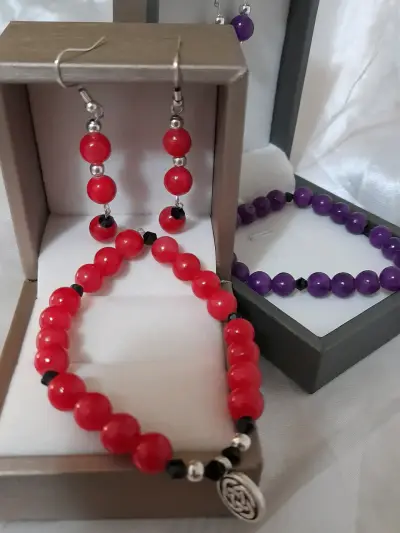 Set de Pulseras y aros de piedras zafiro y amatist - miniatura 4
