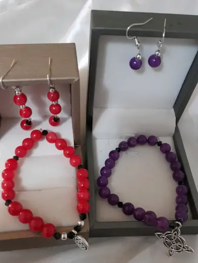 Set de Pulseras y aros de piedras zafiro y amatist - miniatura 6