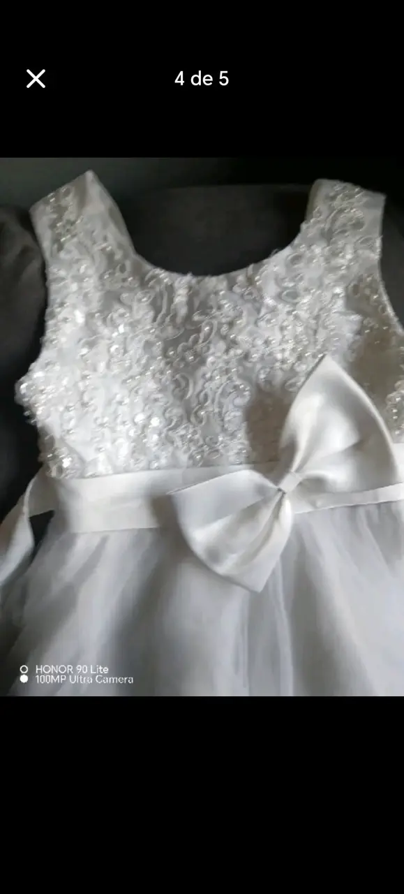 Vestido de Bautizo Blanco con Encaje y Sombrero - 3