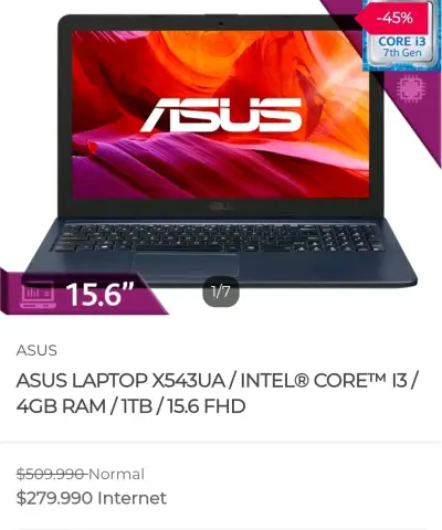 Laptop ASUS X543UA Intel Core i3 15.6 pulgadas - miniatura 1