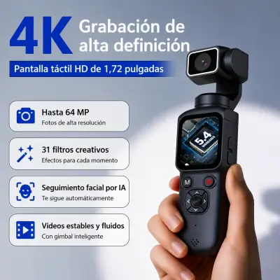 Cámara pocket 4K con pantalla táctil y gimbal Wifi - miniatura 1