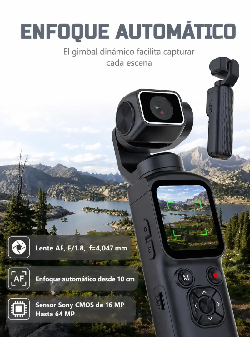 Cámara pocket 4K con pantalla táctil y gimbal Wifi - 5