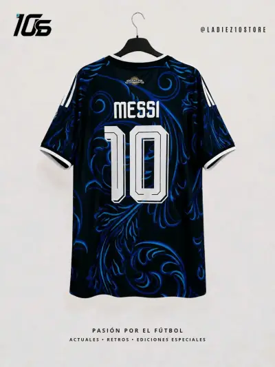 Camiseta de fútbol retro AFA Messi 10 negra - miniatura 2
