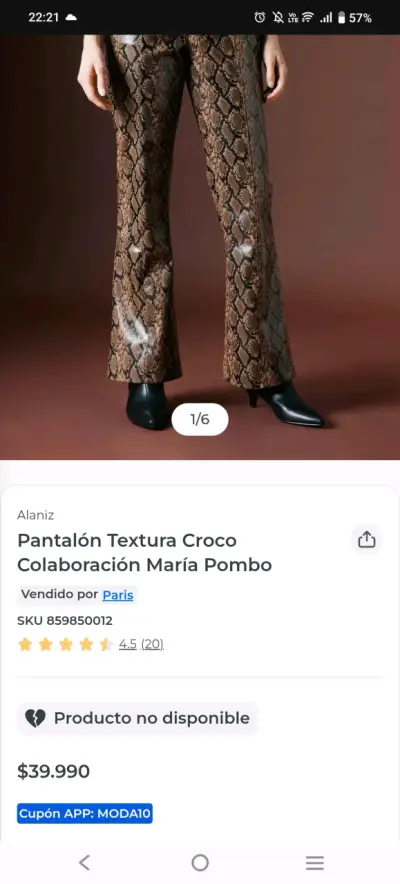 Pantalón textura croco Alaniz + María Pombo XL - miniatura 3
