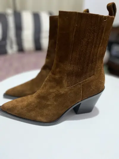 Botines de gamuza marrón para mujer - miniatura 1