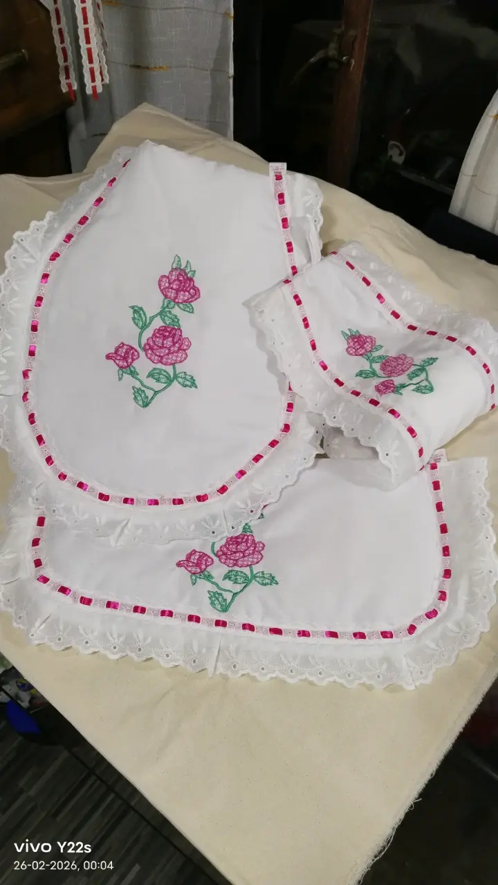 Juego de baño bordado floral blanco - 2