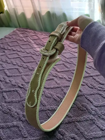 Cinturón de huaso cuero beige con talabarteria - miniatura 1