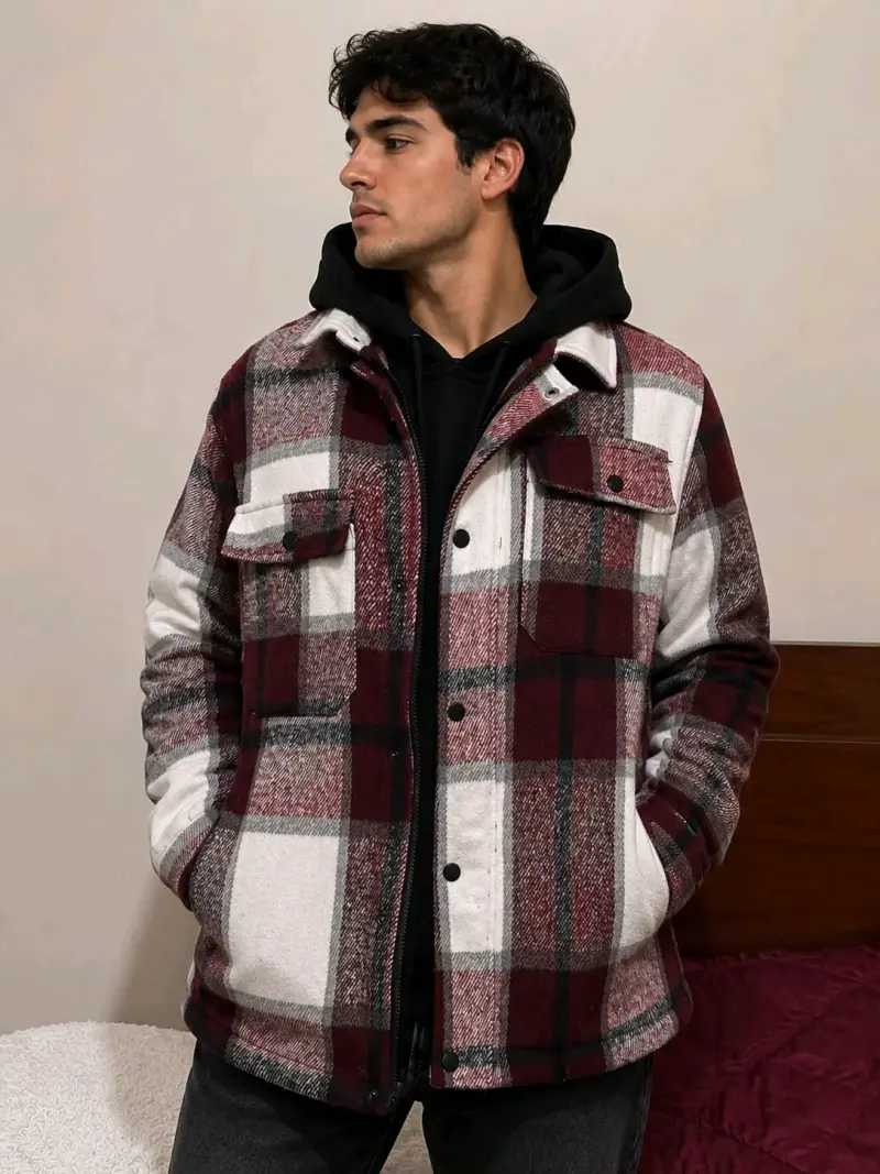 Chaqueta de franela a cuadros para hombre