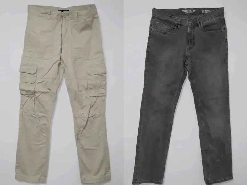 Pantalones cargo beige y jeans grises para hombre