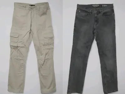 Pantalones cargo beige y jeans grises para hombre - miniatura 1