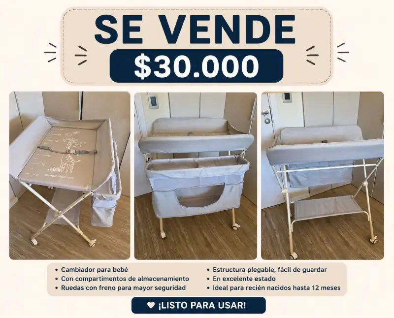 Cambiador para bebé plegable con ruedas y compartimentos - 4