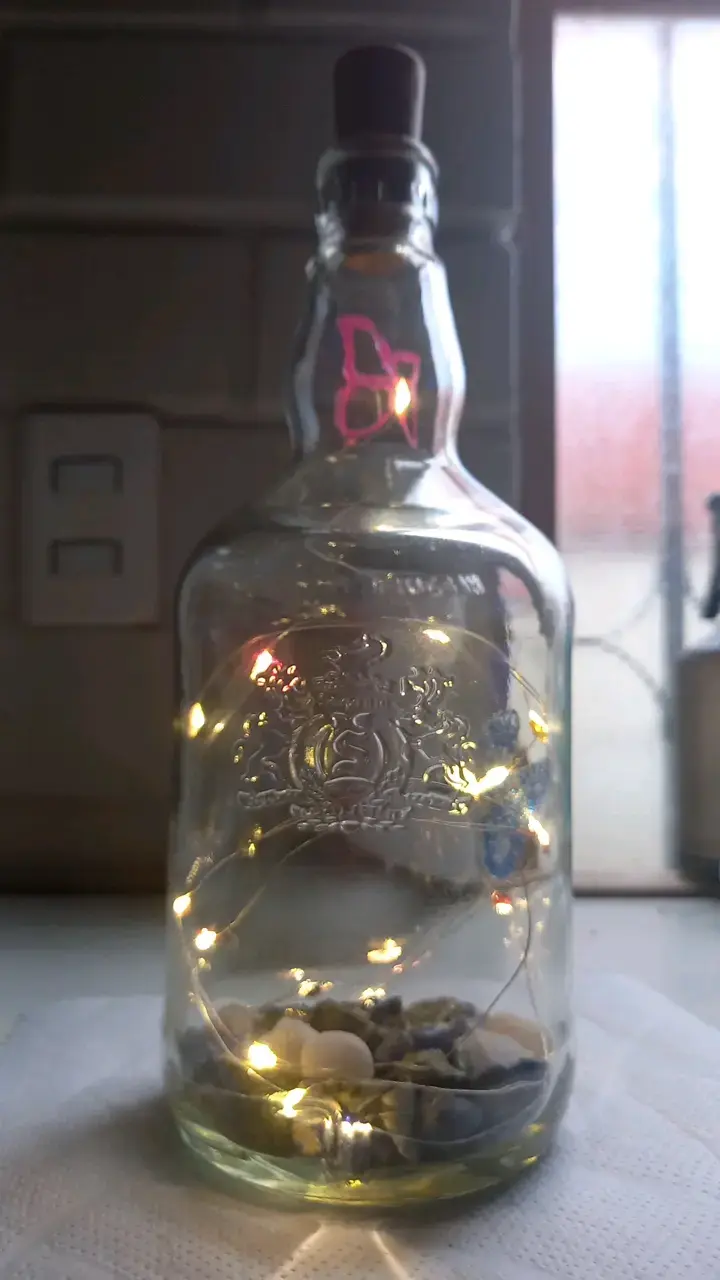 Botella decorativa con luces LED y piedras - 3