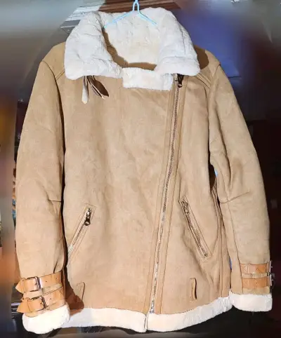 Chaqueta de gamuza con forro de lana beige - miniatura 1