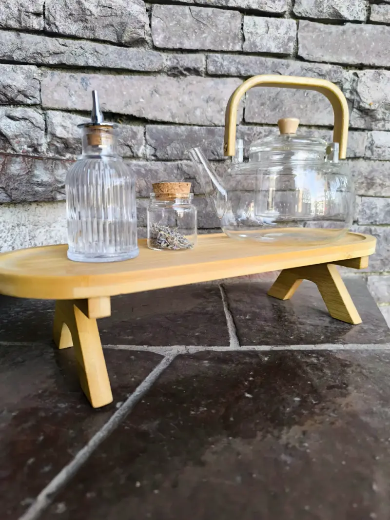 Tetera de vidrio con asa de madera - 3