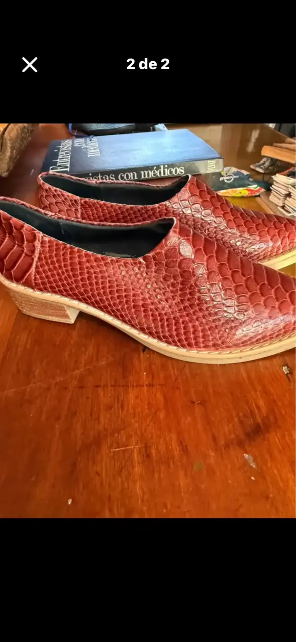 Zapatos de cuero rojo con textura de serpiente