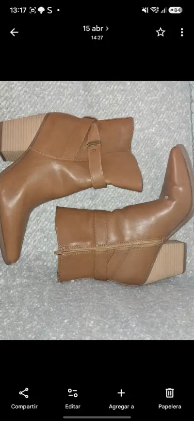 Botines de cuero marrón con tacón grueso - miniatura 1