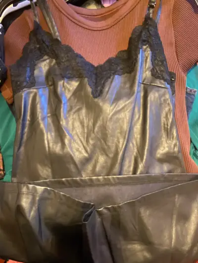 Vestido de cuero sintético negro con encaje Fiorucci - miniatura 1