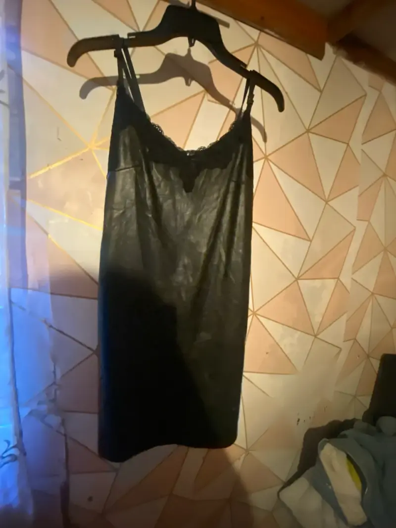 Vestido de cuero sintético negro con encaje Fiorucci - 3