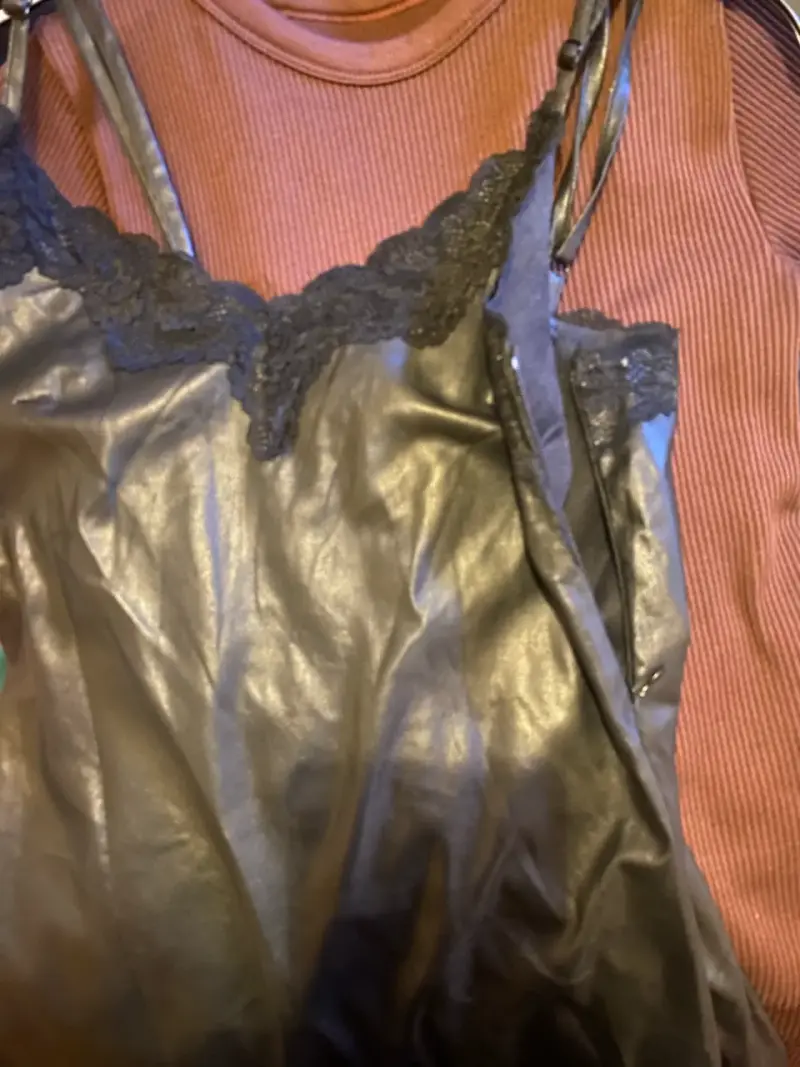 Vestido de cuero sintético negro con encaje Fiorucci - 4