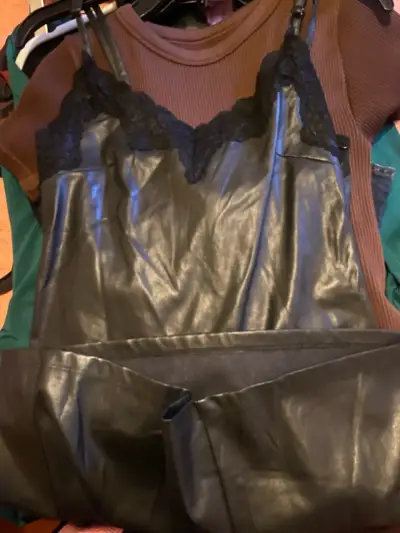 Vestido de cuero sintético negro con encaje Fiorucci - miniatura 5