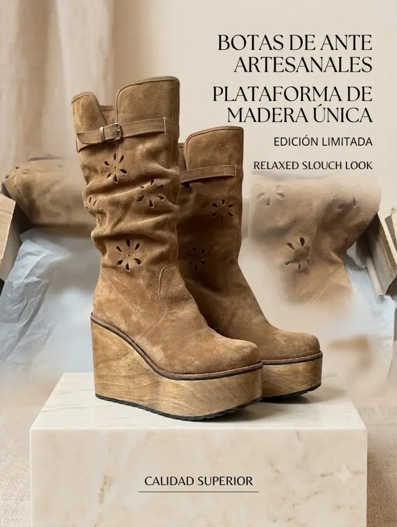 Botas de ante con plataforma de madera única - 2
