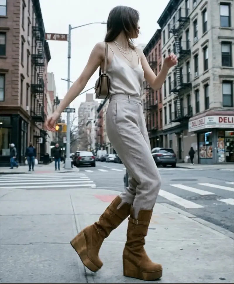 Botas de ante con plataforma de madera única - 6