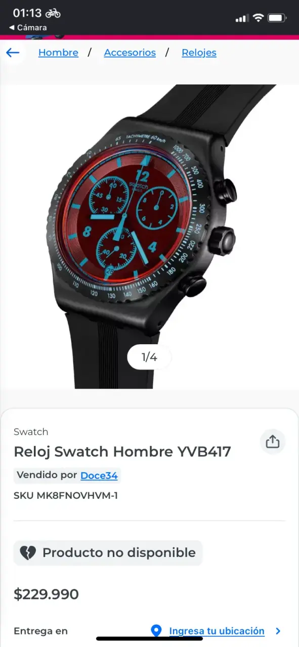 Reloj Swatch Hombre YVB417 Negro y Rojo