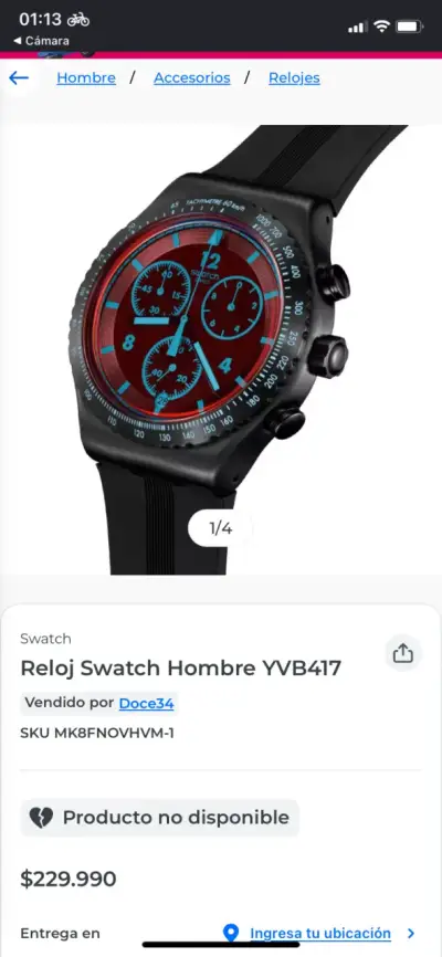 Reloj Swatch Hombre YVB417 Negro y Rojo - miniatura 1