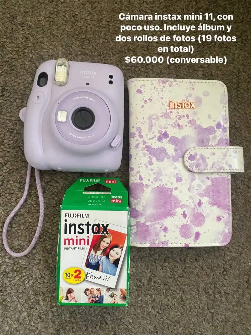 Cámara Instax Mini 11 con álbum y rollos de fotos