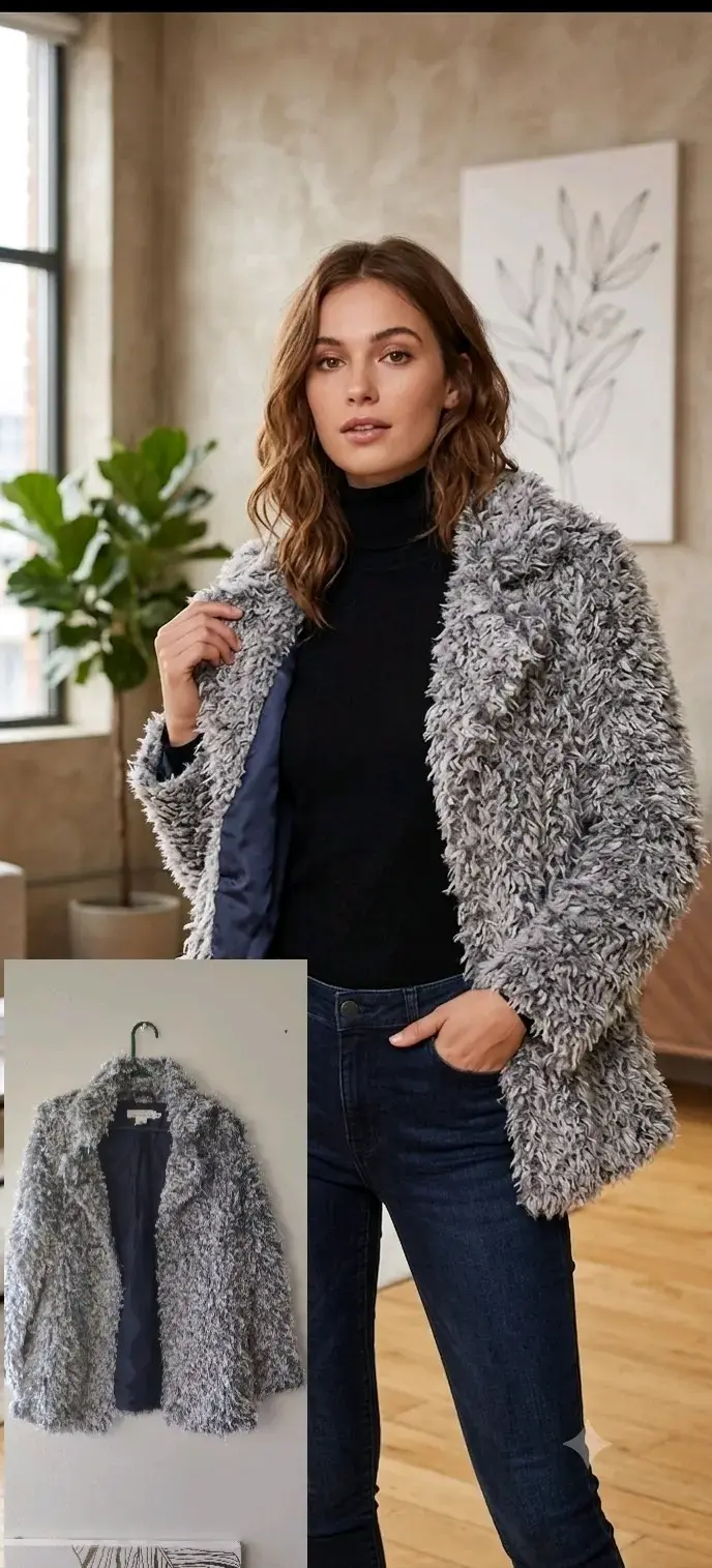 Chaqueta de peluche gris para mujer