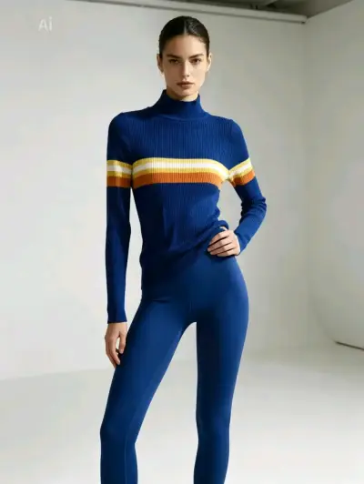 Sweater de punto azul con franjas para mujer - miniatura 1