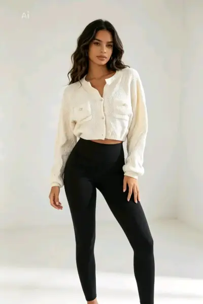 Sweater de punto azul con franjas para mujer - miniatura 2