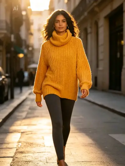 Sweater de punto azul con franjas para mujer - miniatura 3