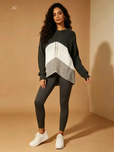 Sweater de punto azul con franjas para mujer - miniatura 4