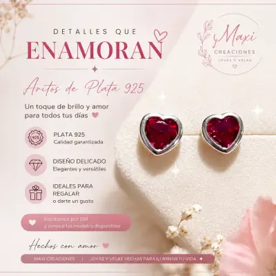 Aros de Plata 925 con Diseño  de Corazón - miniatura 1